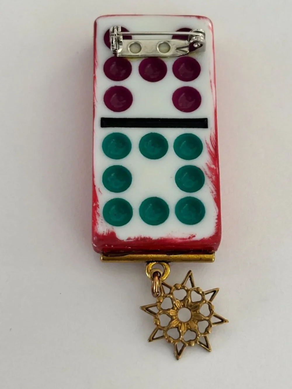 Cardinal Christmas Pin Brooch Domino Hand-Painted Snowflake Charm Winter Jewelry - Picture 2 of 9